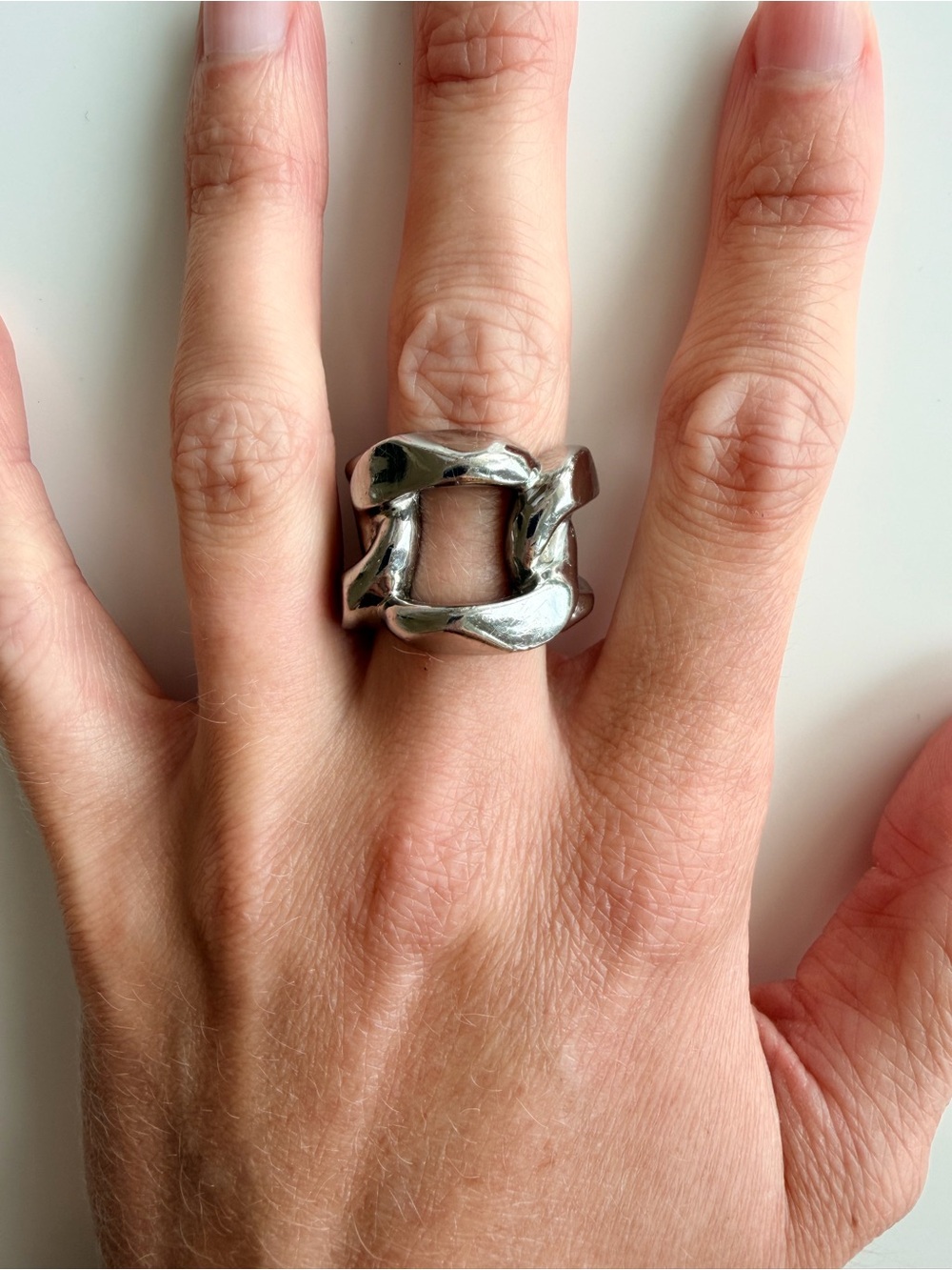 Michael Kors Chunky Silver Chain Link Statement Ring - Size 6